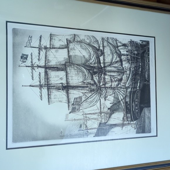 Vintage 1976 Signed Alan Jay Gaines Etching Ship Framed Art 21 6/8" x 27 2/8" - Picture 4 of 9